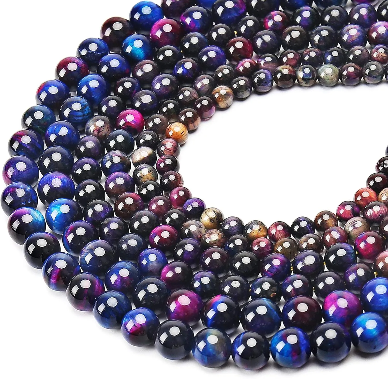 Natural Rainbow Tiger Eye Beads, Grade AAA Gemstone Round Loose Beads 8MM 100PCs Bulk Lot Options, Semi Precious Stone Beads for Jewelry Making
