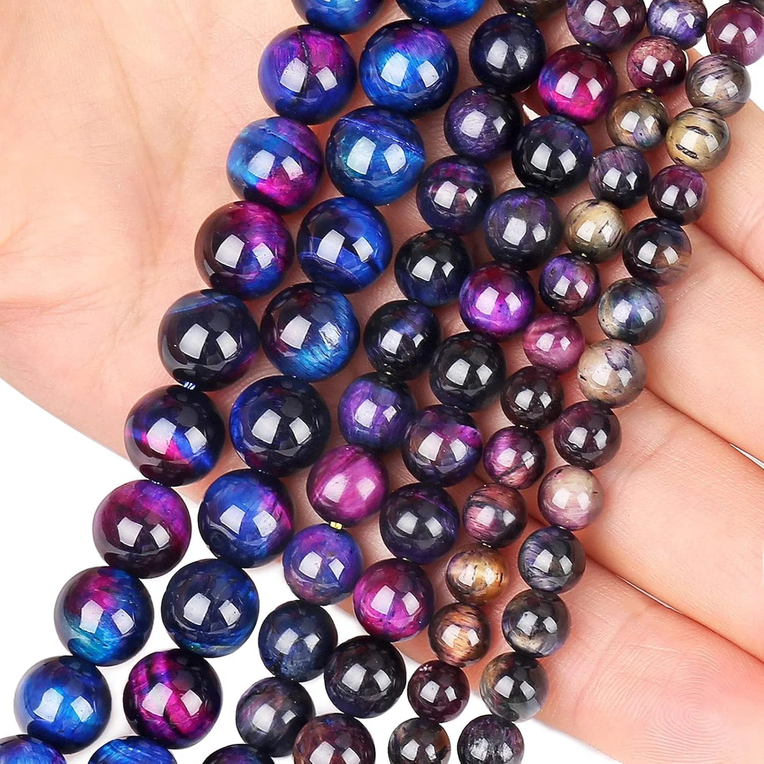Natural Rainbow Tiger Eye Beads, Grade AAA Gemstone Round Loose Beads 8MM 100PCs Bulk Lot Options, Semi Precious Stone Beads for Jewelry Making