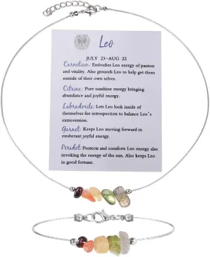 Natural Stone 12 Constellation Raw Zodiac Choker Necklace And Bracelet With Card Healing Chakra Crystals Zodiac Necklace Horoscope Astrology Jewelry