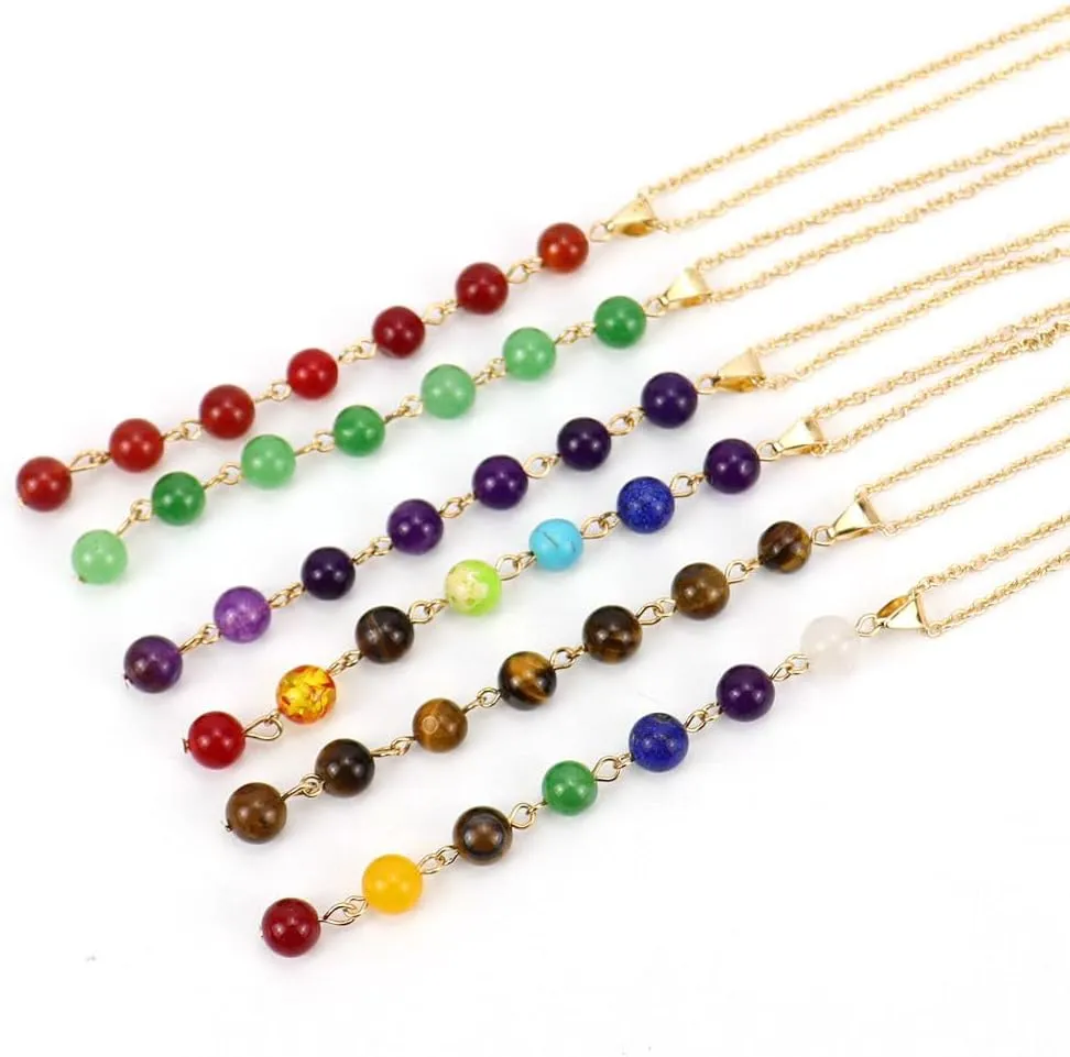 Natural Stone Multi-color Agate Colorful Bead Pendant 8mm Yoga Buddhist Bead Necklace N404