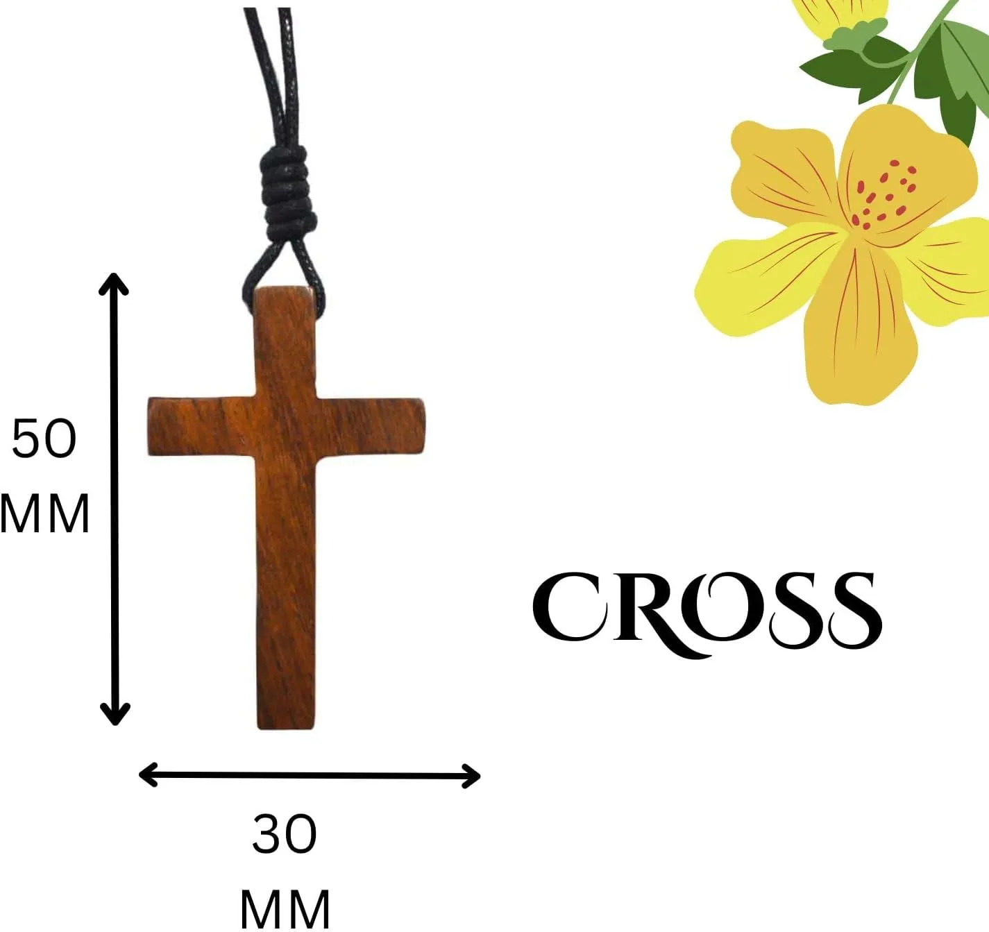 Natural Wood Cross Necklace - Handcrafted Wooden Pendant, Religious Jewelry for Men and Women, Adjustable Cord, Lightweight Design