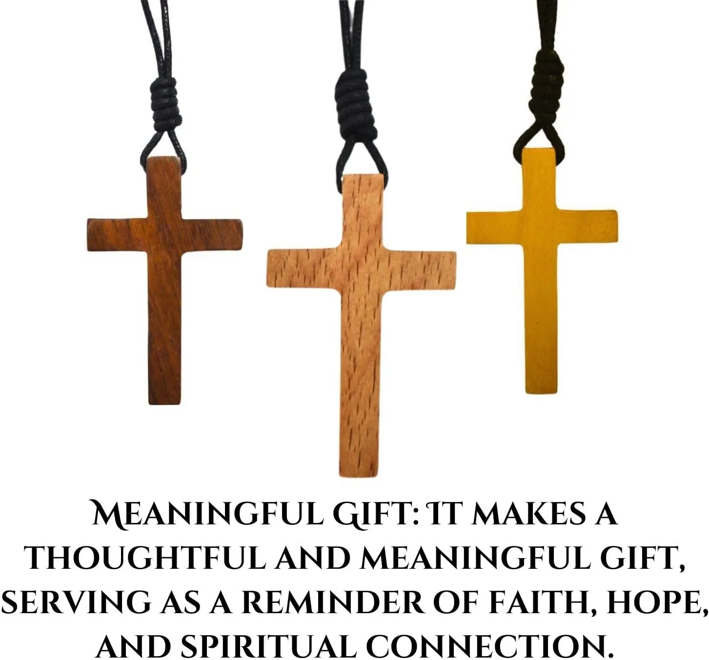 Natural Wood Cross Necklace - Handcrafted Wooden Pendant, Religious Jewelry for Men and Women, Adjustable Cord, Lightweight Design