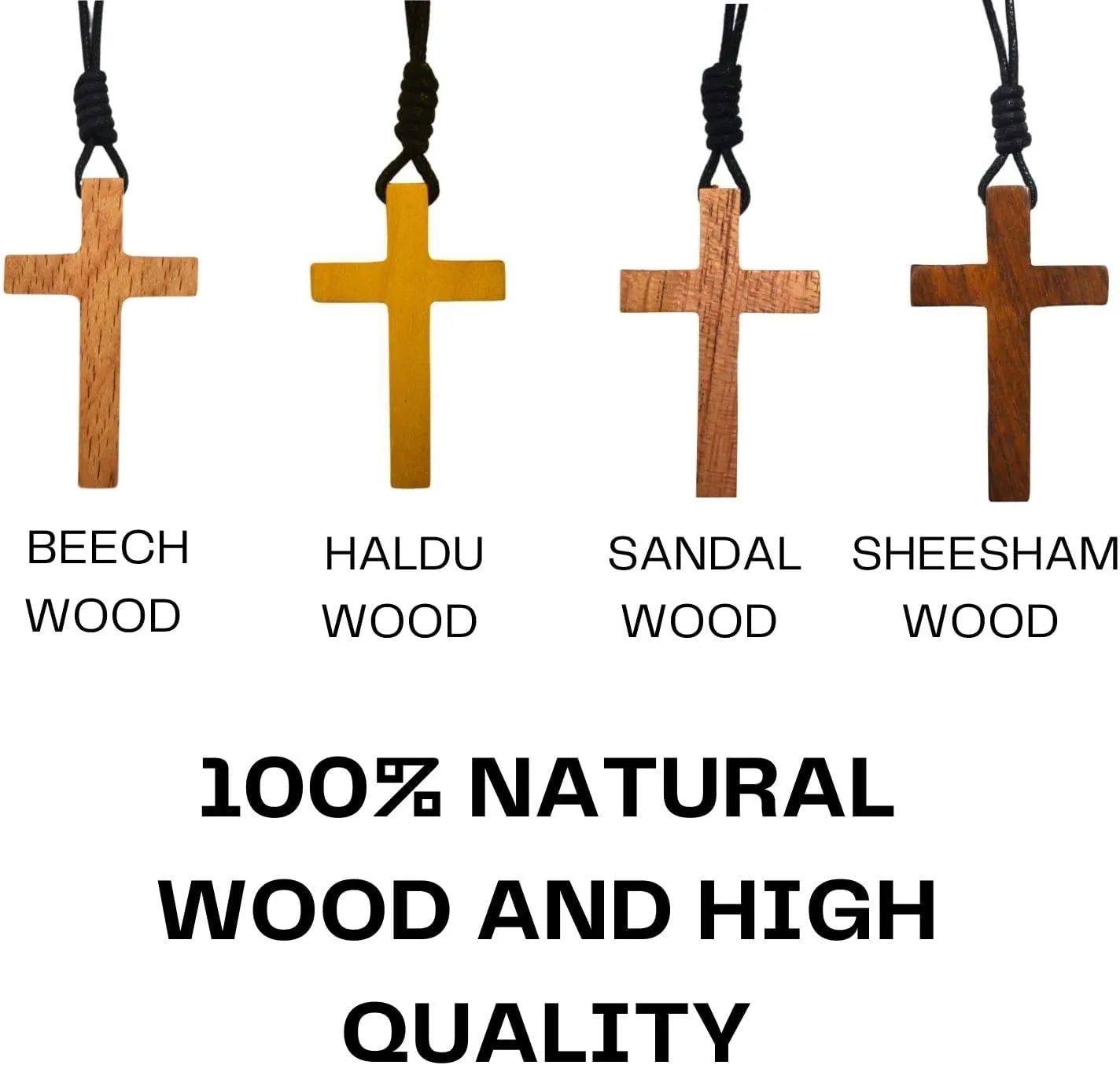 Natural Wood Cross Necklace - Handcrafted Wooden Pendant, Religious Jewelry for Men and Women, Adjustable Cord, Lightweight Design