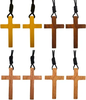 Natural Wood Cross Necklace - Handcrafted Wooden Pendant, Religious Jewelry for Men and Women, Adjustable Cord, Lightweight Design