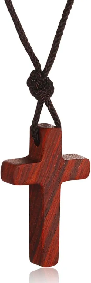 Natural Wooden Cross Pendant Necklaces for Women Men Sandalwood Handcrafted Gift Wood Hang from Car Rearview Mirror Pendant Vehicle Decoration