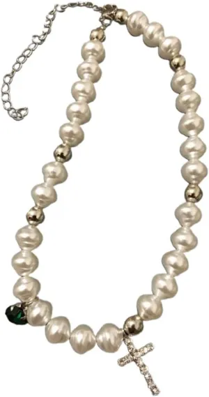 Necklace, chainsNecklace, Irregular Imitation Pearls Necklace, Jewelry Rhinestone Cross Crystal Pendants