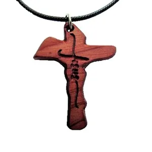 Necklace Engraved Cross For Men Women Boy Girl Car Rearview Mirror Pendant Made Of Natural Cedar Wood Handmade