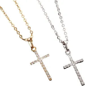 New For Trendy 2025 Fashion Cross Pendants Golden Silver Color Crystal Jesus Cross Pendant Necklace Jewelry For Men/Women Jewelry Fashion Accessories Creative Gift