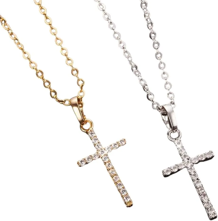 New For Trendy 2025 Fashion Cross Pendants Golden Silver Color Crystal Jesus Cross Pendant Necklace Jewelry For Men/Women Jewelry Fashion Accessories Creative Gift