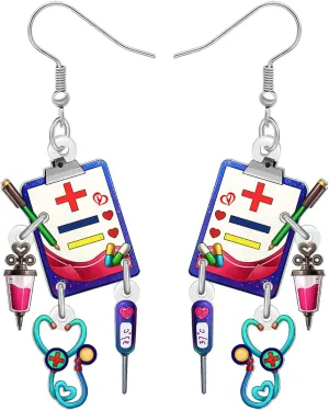 NEWEI Acrylic Cute Nurse Stethoscope Earrings Fun Medical Symbol Themed Nursing Graduation Earrings Dangle Appreciation Jewelry Gifts for Women Nurse Week Doctor RN