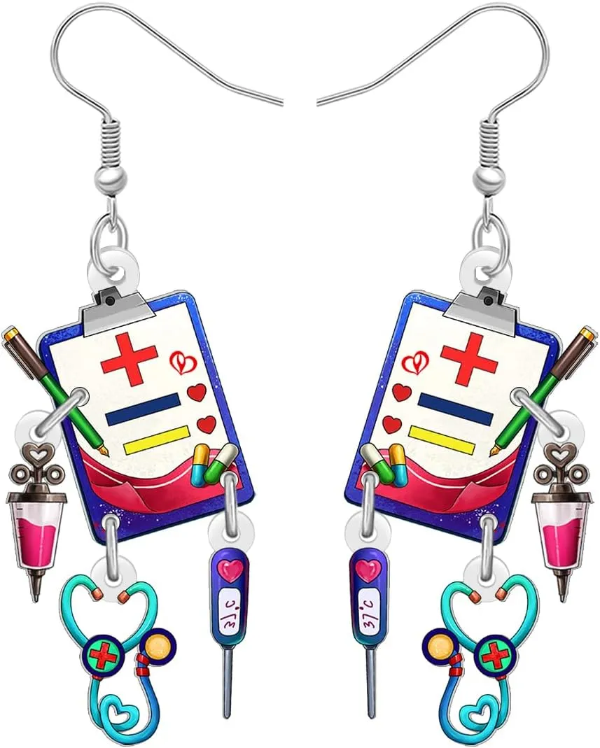NEWEI Acrylic Cute Nurse Stethoscope Earrings Fun Medical Symbol Themed Nursing Graduation Earrings Dangle Appreciation Jewelry Gifts for Women Nurse Week Doctor RN
