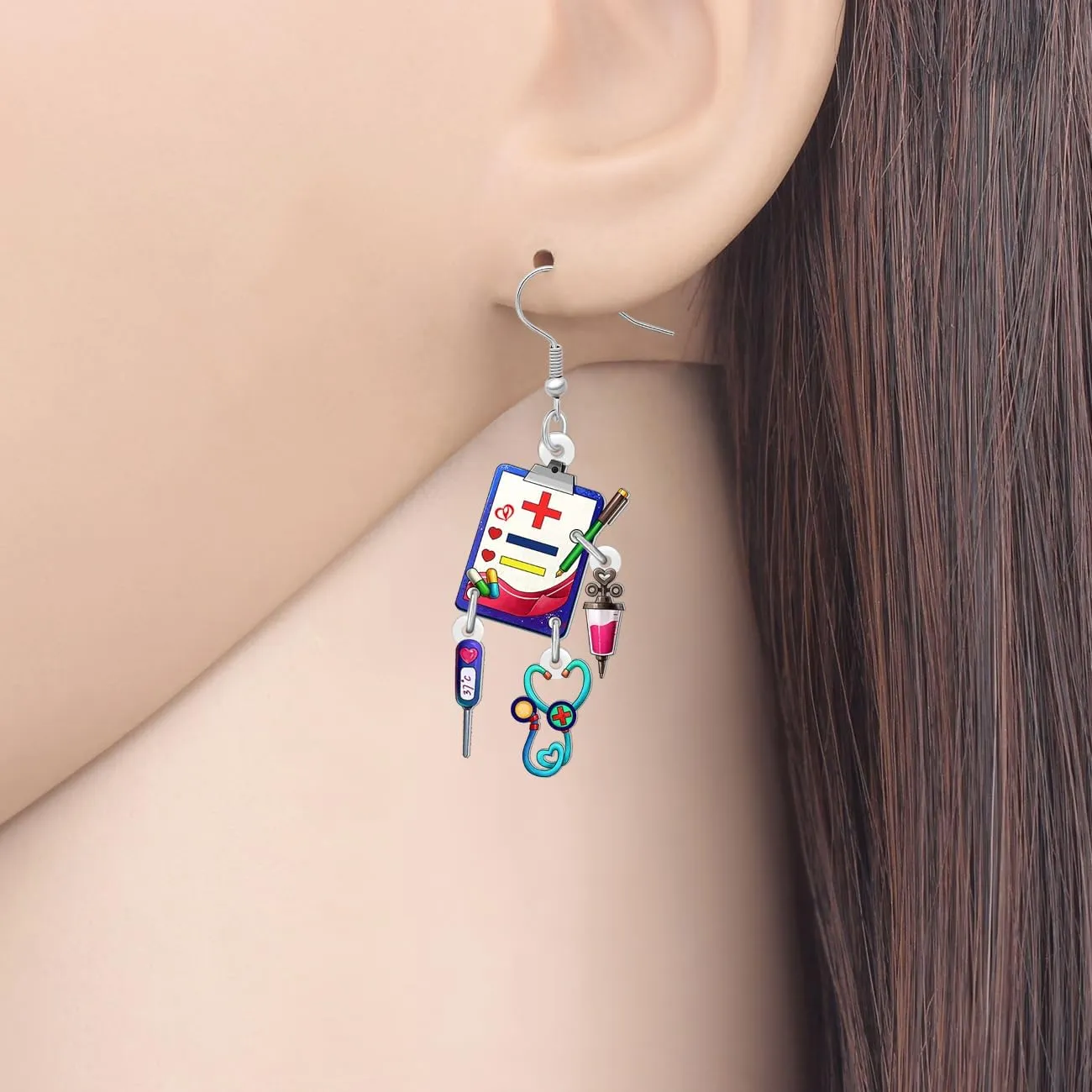 NEWEI Acrylic Cute Nurse Stethoscope Earrings Fun Medical Symbol Themed Nursing Graduation Earrings Dangle Appreciation Jewelry Gifts for Women Nurse Week Doctor RN