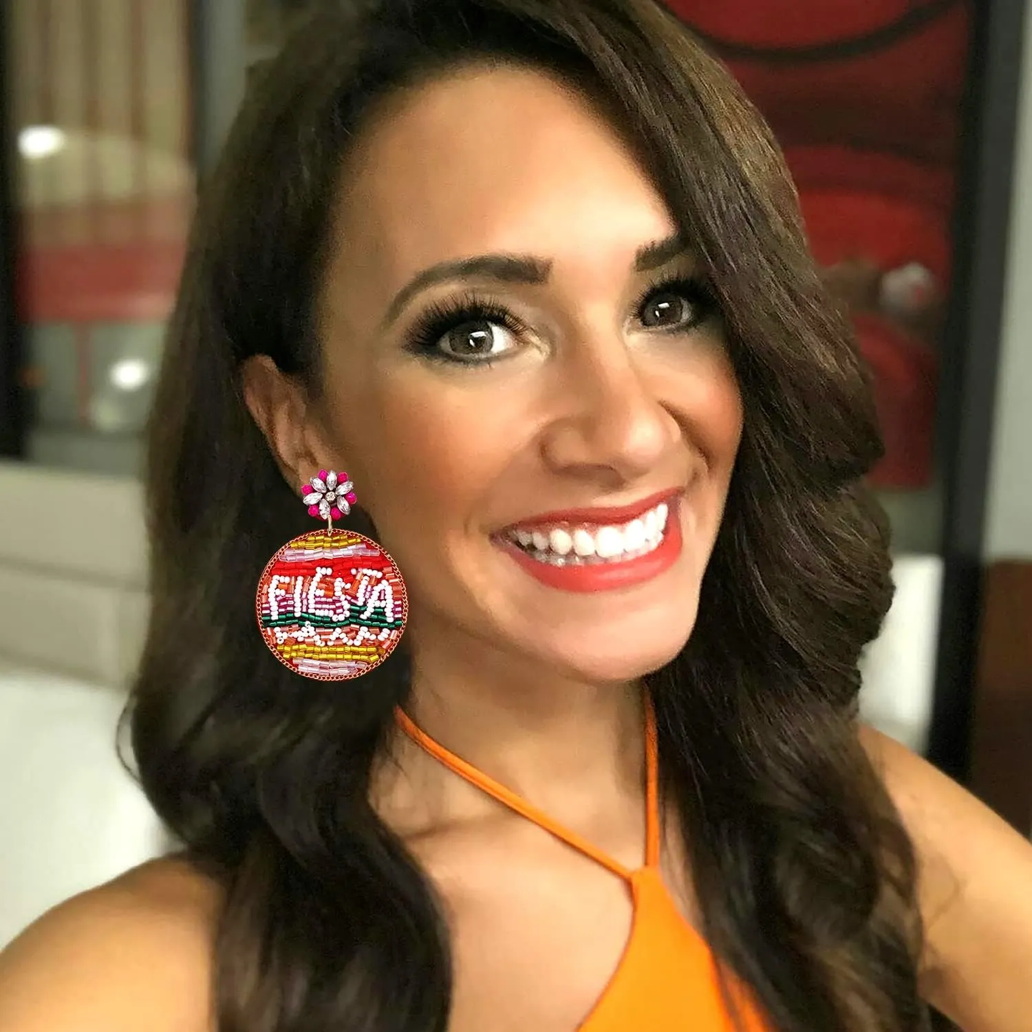 NLCAC Cinco De Mayo Earrings Beaded Fiesta Sombrero Chili Pepper Cactus Taco Drop Dangle Earrings Mexican Holiday Party Jewelry for Women