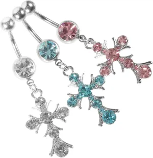 NOLITOY 3pcs Rhinestone Belly Button Rings for Women Elegant Cross Piercing Navel Jewelry Lake and Skin Pierced Accessories for Fashion and Parties