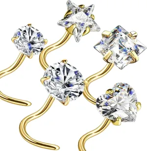 Nose Rings Studs L Screw Bone Shpaed Nose Studs for Women 18g 20g 22g 14K Gold Plated