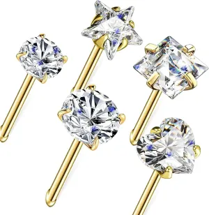 Nose Rings Studs L Screw Bone Shpaed Nose Studs for Women 18g 20g 22g 14K Gold Plated