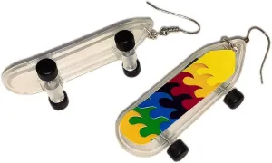 Novelty Skateboard Rainbow Waves Design Dangle Earrings Plastic Colorful