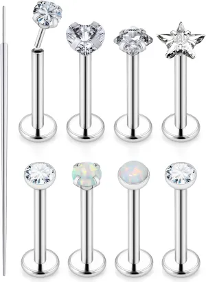Ocptiy 18G 20G 16G Push in Flat Back Nose Rings Studs Surgical Steel Theadless Stud Earrings Cartilage Ear Piercings Helix Tragus Earrings Barbell 6mm 7mm 8mm Lenght Diamond 3mm