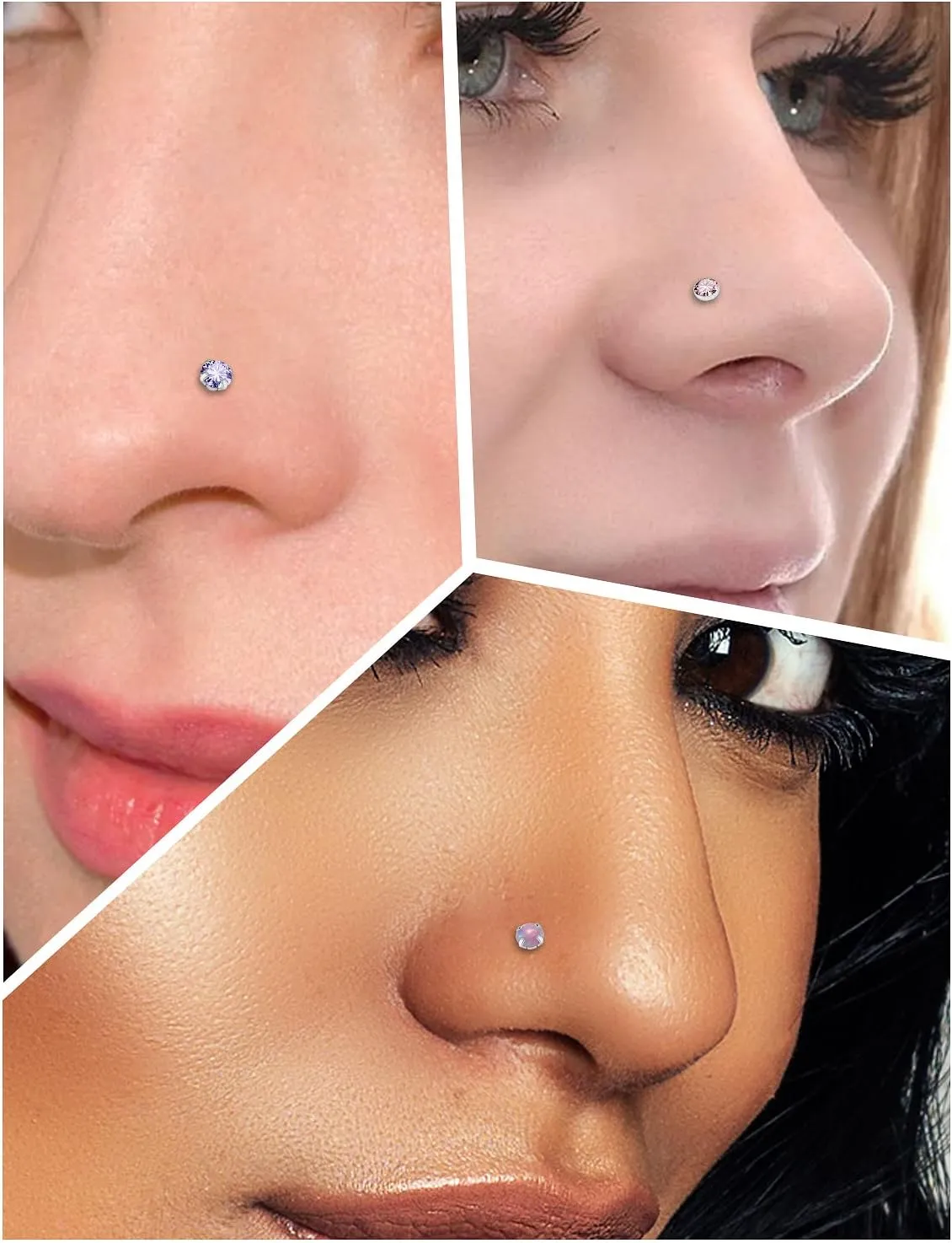 Ocptiy 18G 20G Push in Theadless Nose Rings Studs Hypoallergenic Surgical Steel Cartilage Tragus Helix Earrings Stud Lip labret Monroe Medusa Piercings Jewelry 6mm 7mm 8mm Bar Lenght Diamond 3mm