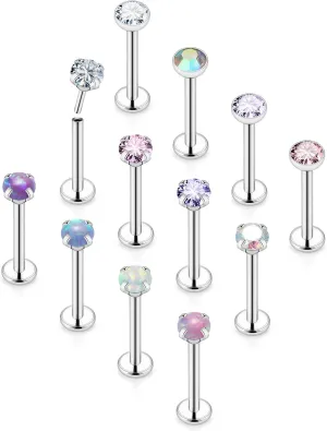 Ocptiy 18G 20G Push in Theadless Nose Rings Studs Hypoallergenic Surgical Steel Cartilage Tragus Helix Earrings Stud Lip labret Monroe Medusa Piercings Jewelry 6mm 7mm 8mm Bar Lenght Diamond 3mm
