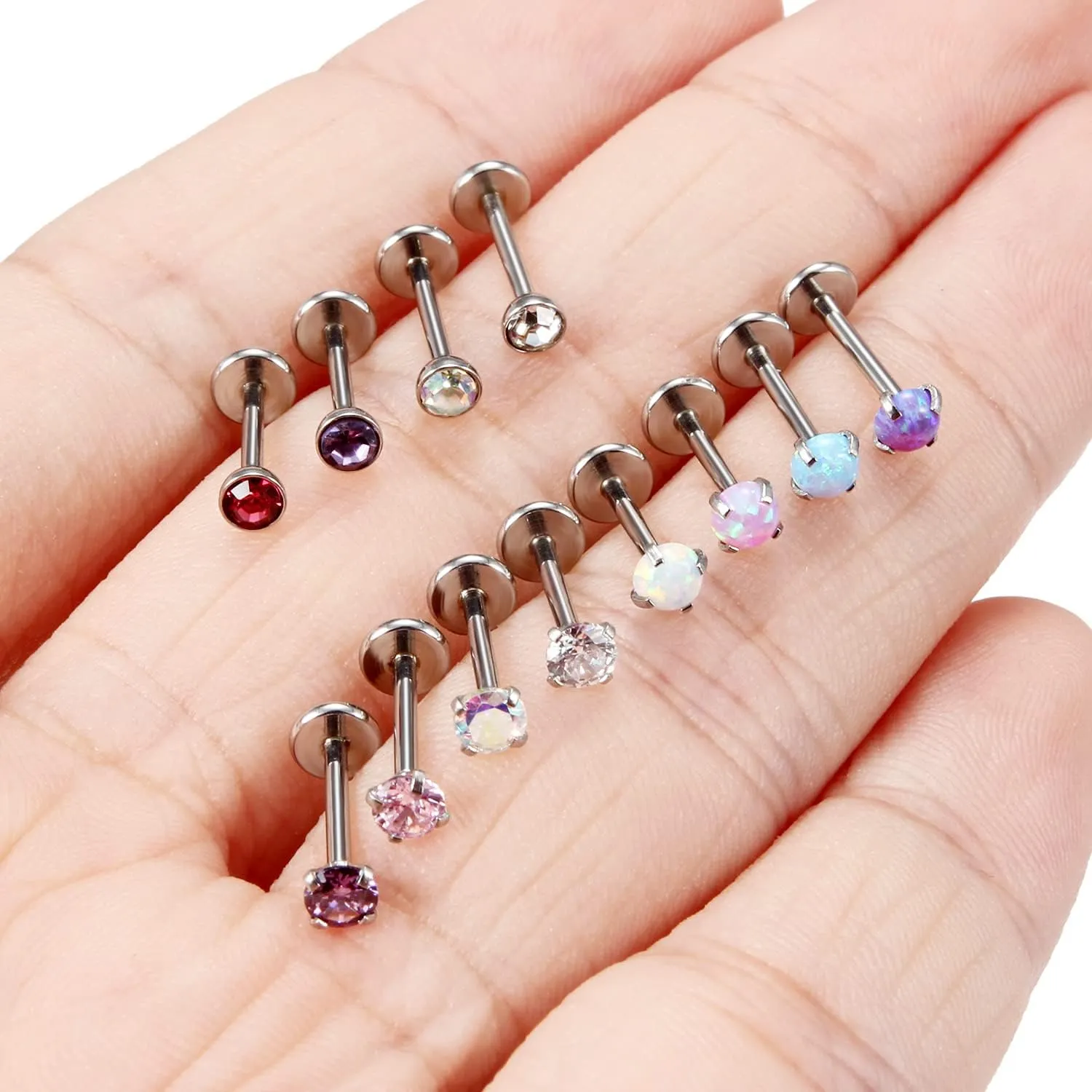 Ocptiy 18G 20G Push in Theadless Nose Rings Studs Hypoallergenic Surgical Steel Cartilage Tragus Helix Earrings Stud Lip labret Monroe Medusa Piercings Jewelry 6mm 7mm 8mm Bar Lenght Diamond 3mm
