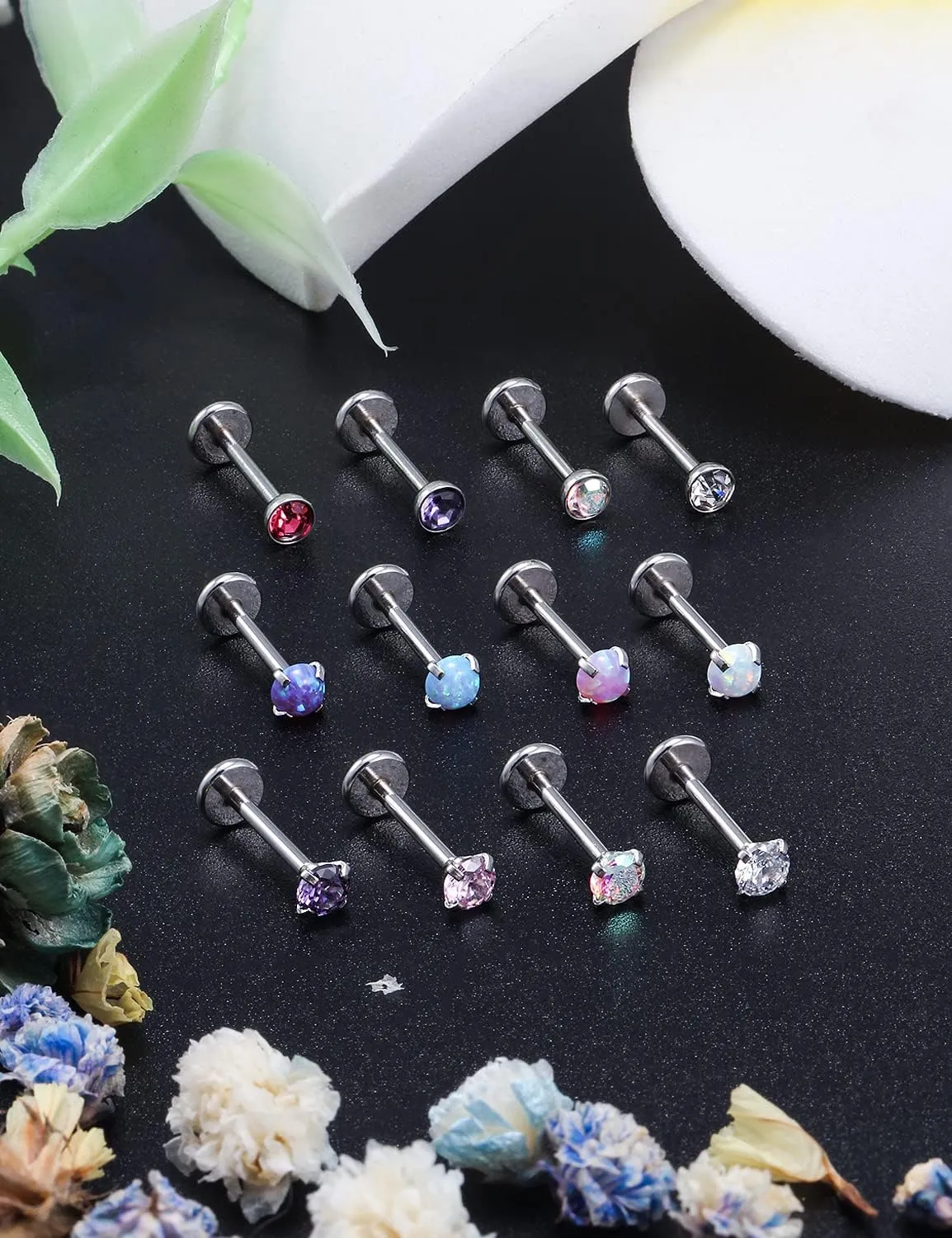 Ocptiy 18G 20G Push in Theadless Nose Rings Studs Hypoallergenic Surgical Steel Cartilage Tragus Helix Earrings Stud Lip labret Monroe Medusa Piercings Jewelry 6mm 7mm 8mm Bar Lenght Diamond 3mm