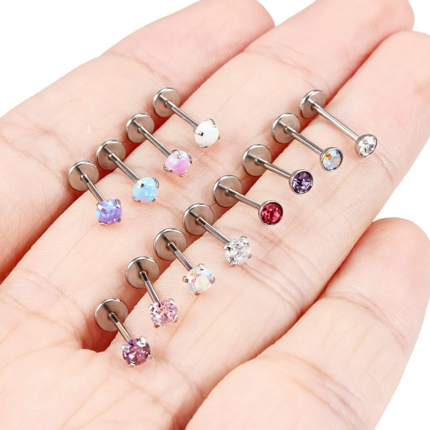 Ocptiy 18G 20G Push in Theadless Nose Rings Studs Hypoallergenic Surgical Steel Cartilage Tragus Helix Earrings Stud Lip labret Monroe Medusa Piercings Jewelry 6mm 7mm 8mm Bar Lenght Diamond 3mm