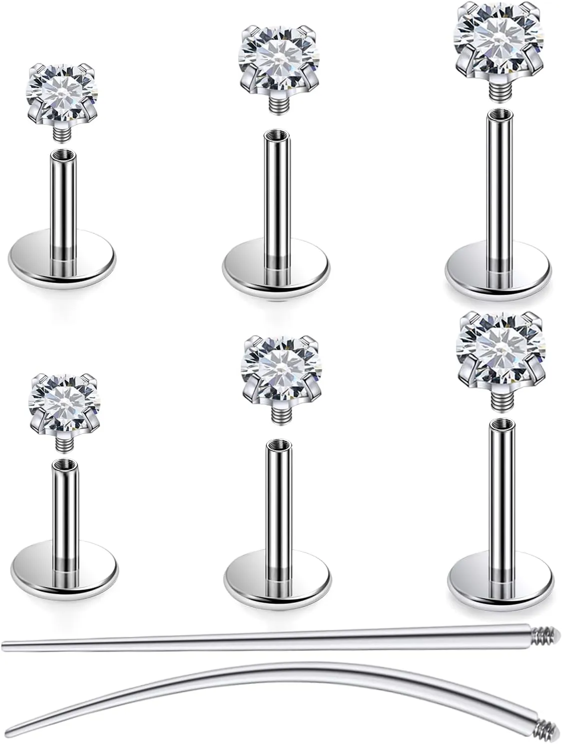 Ocptiy 20G 18G 16G Titanium Flat Back Nose Rings Studs Hypoallergenic Lip Labret Monroe Medusa Internally threaded Tragus Cartilage Helix Earrings Studs Piercing Jewelry for Women Men 6mm 8mm 10mm