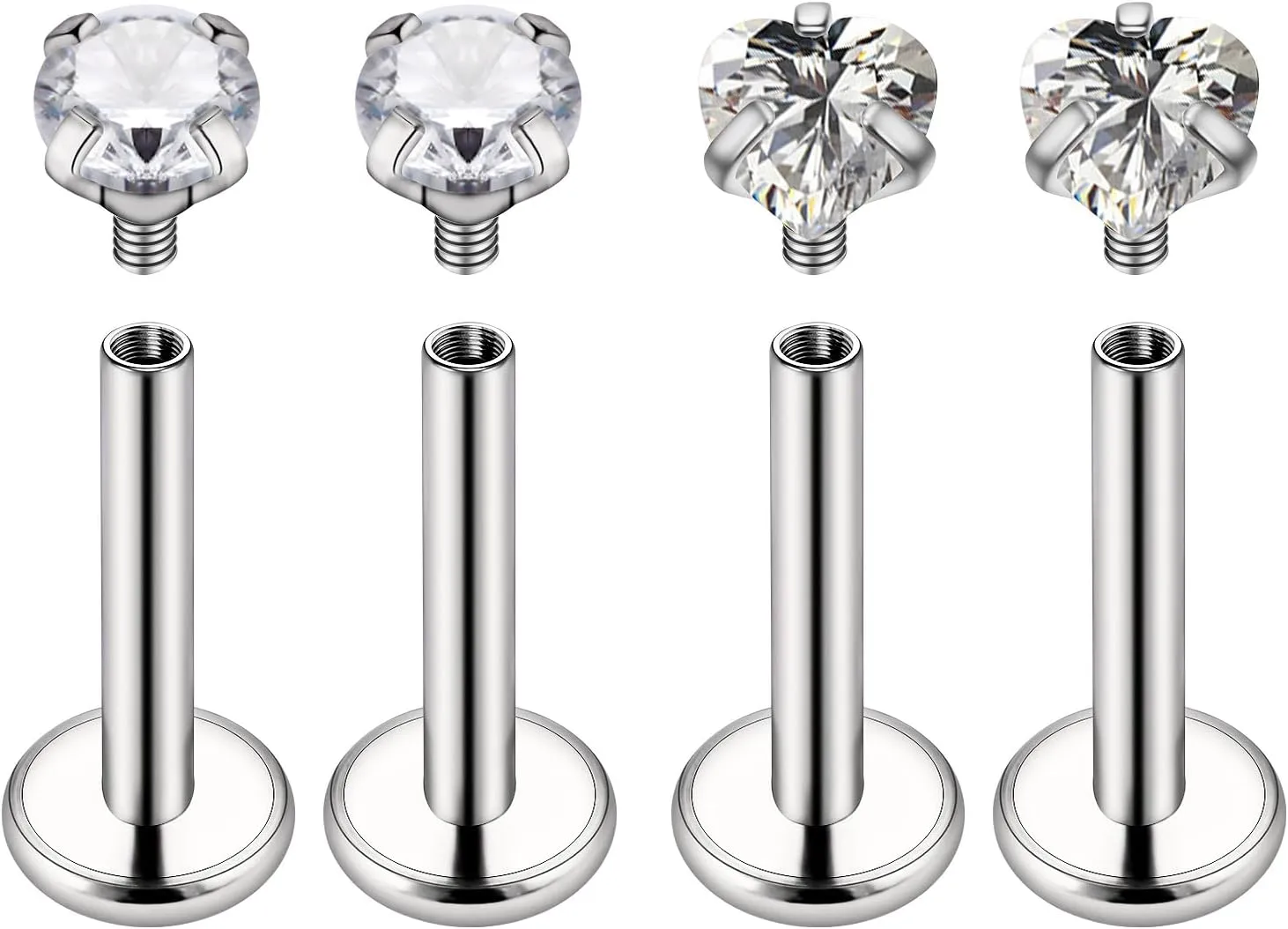 Ocptiy 20G 18G F316 Titanuim Flat Back Nose Rings Studs Hypoallergenic Implant Grade Screw on Cartilage Helix Tragus Conch Earrings Studs for Women Men Bars 6mm Diamond 3m