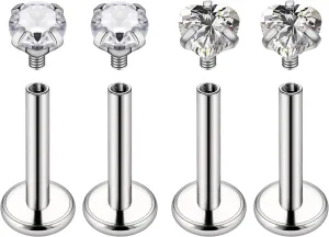 Ocptiy 20G 18G F316 Titanuim Flat Back Nose Rings Studs Hypoallergenic Implant Grade Screw on Cartilage Helix Tragus Conch Earrings Studs for Women Men Bars 6mm Diamond 3m
