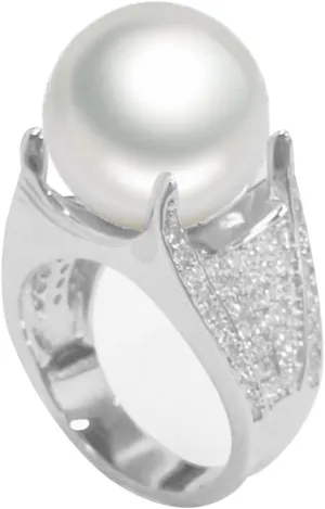 OIDIMS Elegant Pearl Cubic Zirconia Wedding Statement Band Ring Sparkling Fashion CZ Crystal Personalized Trendy Middle Finger Rings Jewelry Gift for Women Comfort Fit Cocktail Party Accessories