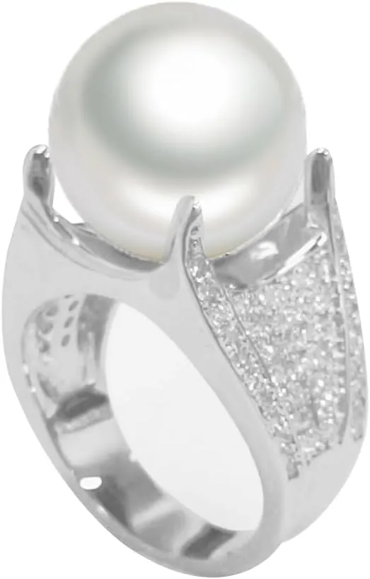 OIDIMS Elegant Pearl Cubic Zirconia Wedding Statement Band Ring Sparkling Fashion CZ Crystal Personalized Trendy Middle Finger Rings Jewelry Gift for Women Comfort Fit Cocktail Party Accessories