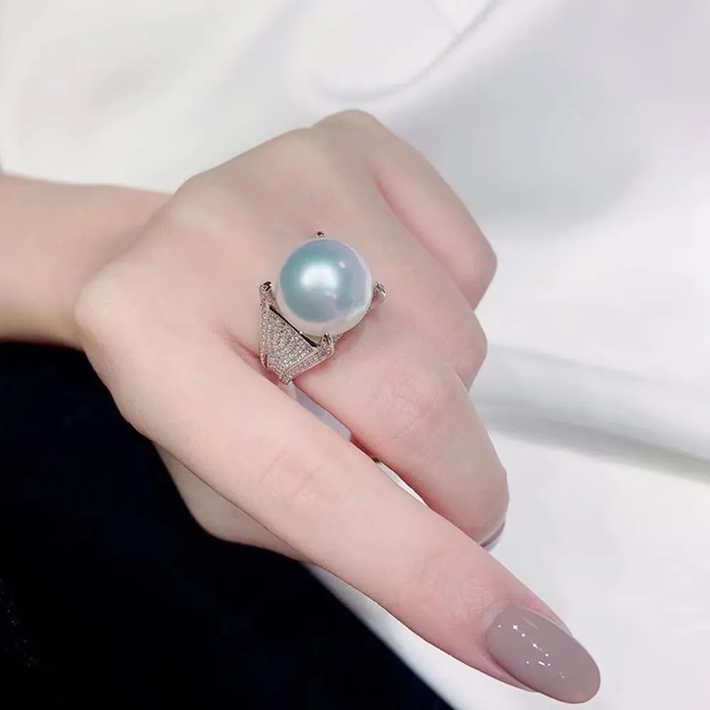 OIDIMS Elegant Pearl Cubic Zirconia Wedding Statement Band Ring Sparkling Fashion CZ Crystal Personalized Trendy Middle Finger Rings Jewelry Gift for Women Comfort Fit Cocktail Party Accessories