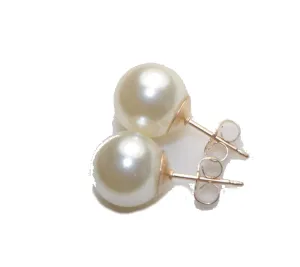 Old Stock 12 MM Large Quality White Majorca Round Pearl Stud Earrings