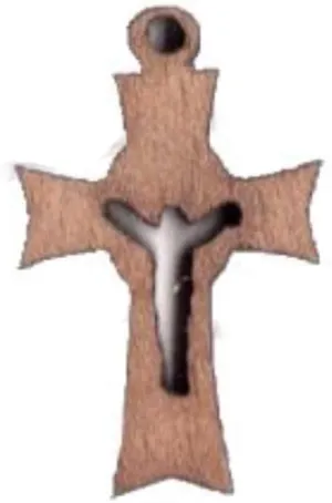 Olive Wood Authentic Bethlehem Olive Wood Eastern Cross Pendant in Natural Cotton Pouch with Christogram - Cross for Men & Women with Jesus from Bethlehem -1- Piece