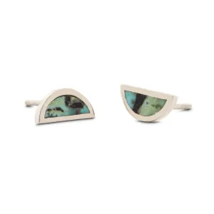 One Half Studs - Black Jack Turquoise, Sterling Silver