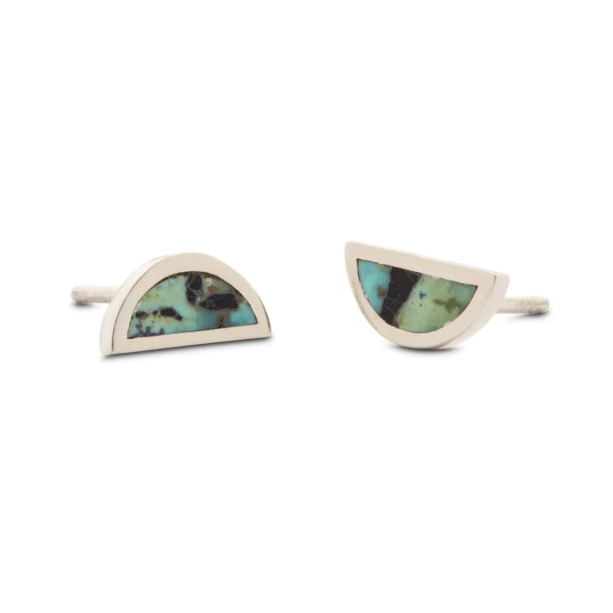 One Half Studs - Black Jack Turquoise, Sterling Silver