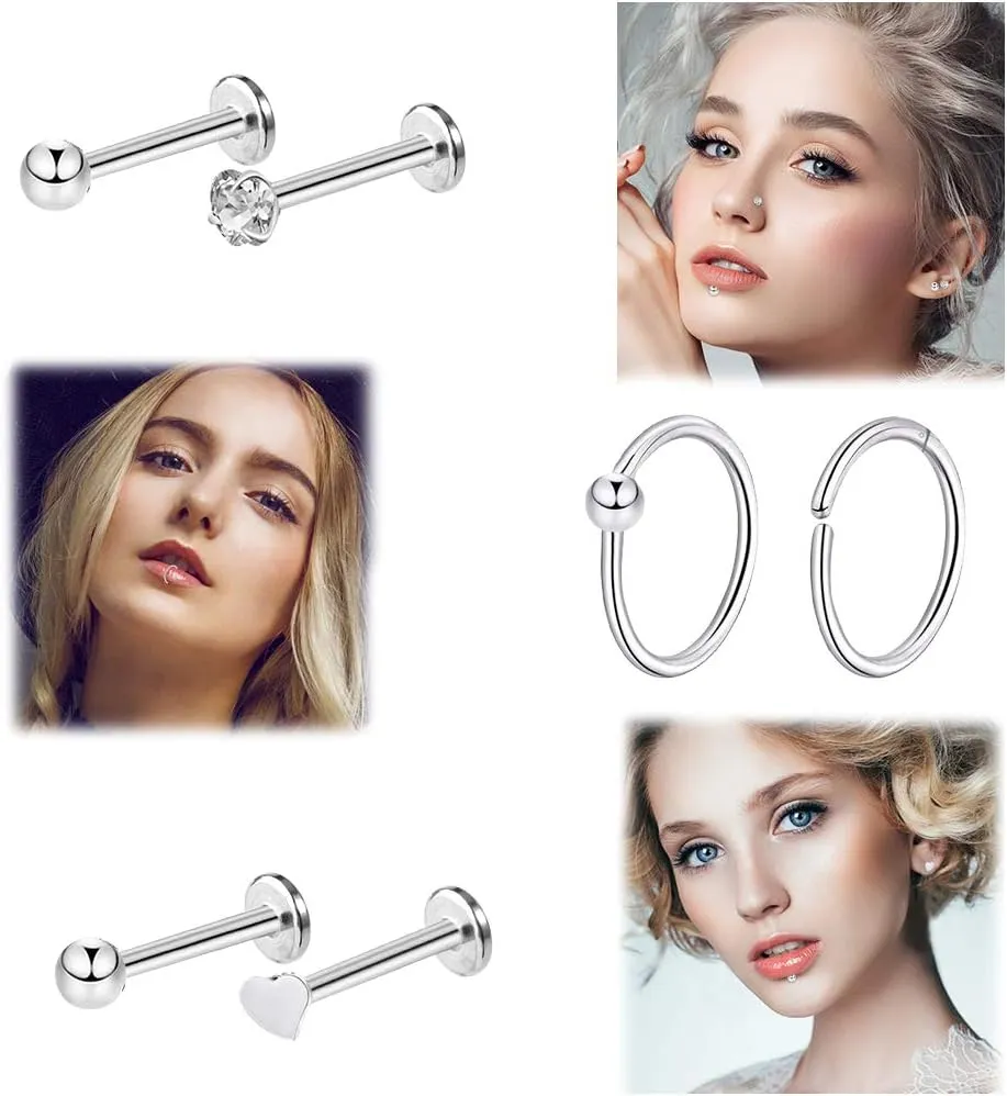ONESING 12-25 Pcs 16G Tragus Earrings for Women Men Cartilage Earrings Labret Stud Tragus Piercing Jewelry