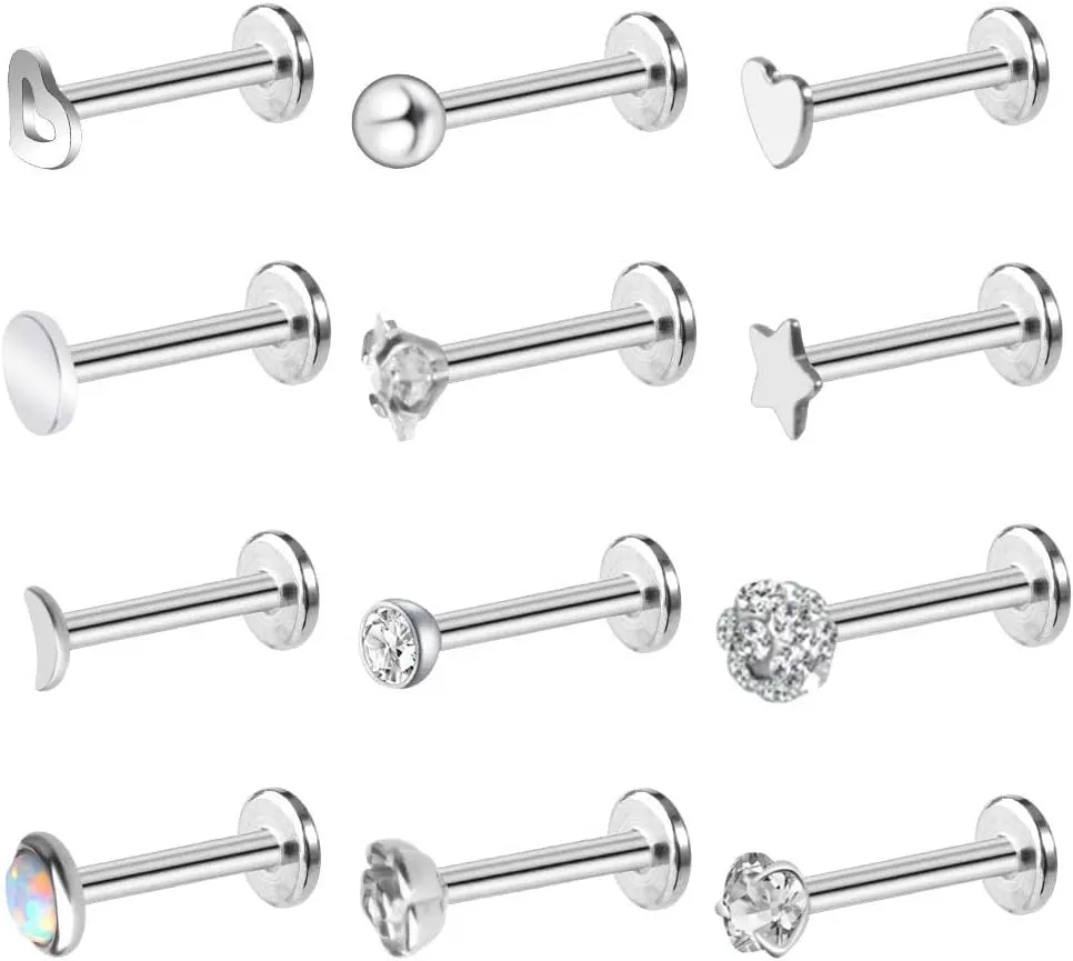ONESING 12-25 Pcs 16G Tragus Earrings for Women Men Cartilage Earrings Labret Stud Tragus Piercing Jewelry