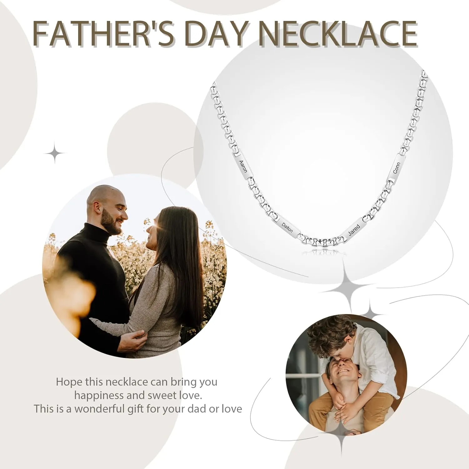 OPALSTOCK Father's Day Gift for Mens Personalization Men Necklace Customized Engraved Name Necklaces Stainless Steel with Chain Bf Hip Hop for Father's Day Gifts from Daughter Birthday Gifts for Dad