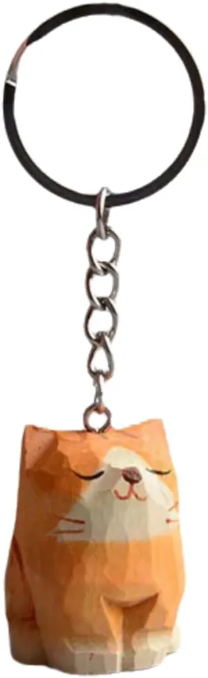 Orange Cat Keychains Woodcarving Cats Key Chain Cute Animal Keyrings for Girls and Boys Gift