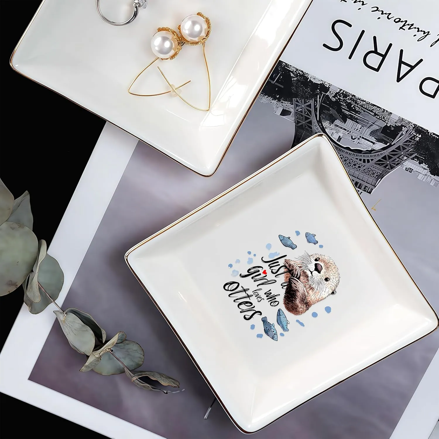 Otter Jewelry Ring Holder Dish Tray, Gifts For Women Teens Girls Kids, Otter Lovers Themed Stuff Things Decor Merch Home Room Ring Earrings Necklace Organizer Holder!