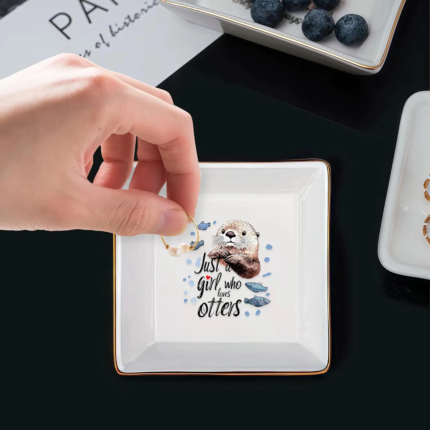 Otter Jewelry Ring Holder Dish Tray, Gifts For Women Teens Girls Kids, Otter Lovers Themed Stuff Things Decor Merch Home Room Ring Earrings Necklace Organizer Holder!