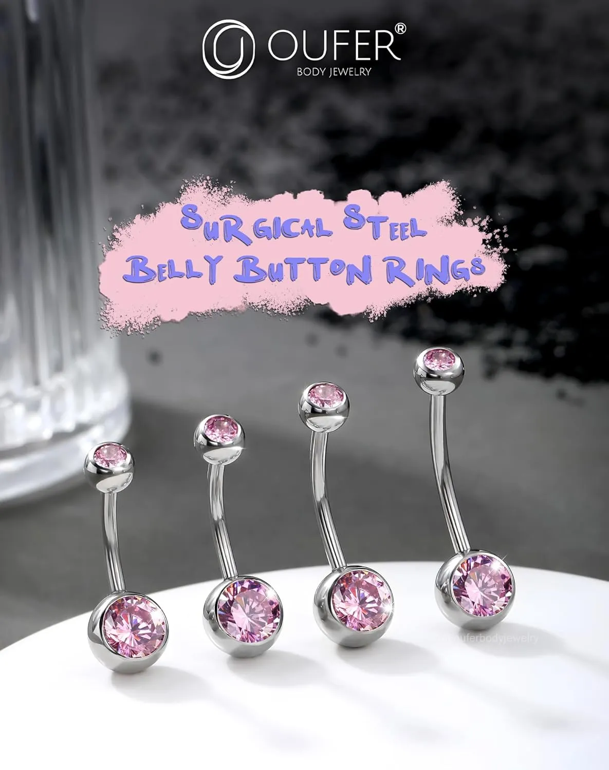 OUFER Belly Button Rings Surgical Stee, Internally Threaded Belly Rings, 14G Belly Piercing Jewelry, Belly Button Rings, Navel Piercing Jewelry For Women Men
