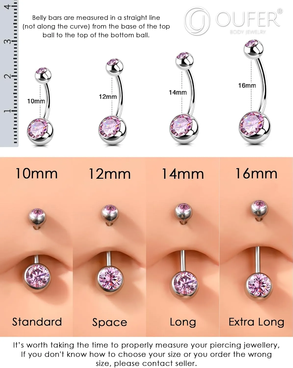 OUFER Belly Button Rings Surgical Stee, Internally Threaded Belly Rings, 14G Belly Piercing Jewelry, Belly Button Rings, Navel Piercing Jewelry For Women Men