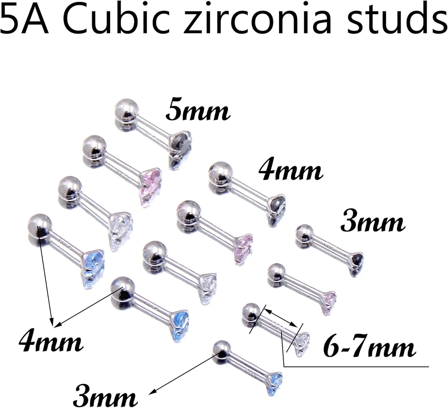 Paialco 3 Pairs Sterling Silver Hypoallergenic Screw Earrings Cubic Zirconia Studs for Women 3mm 4mm 5mm, Citrine Yellow
