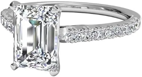Pankaj-Store 2.20Ct Emerald Cut Lab Created Diamond Solitaire Woman's Engagement Wedding Ring 14K White Gold Finish 925 Sterling Silver Ring