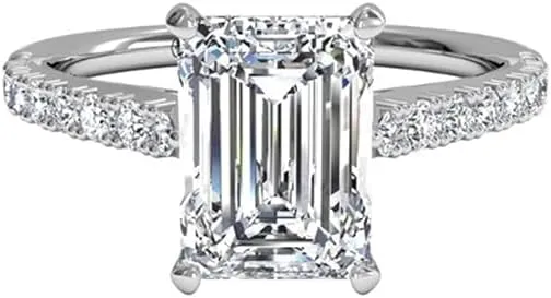 Pankaj-Store 2.20Ct Emerald Cut Lab Created Diamond Solitaire Woman's Engagement Wedding Ring 14K White Gold Finish 925 Sterling Silver Ring