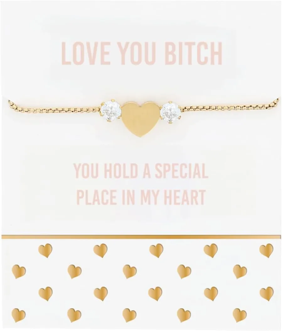Pavilion Gift Company - Love You Bitch - 18K Gold Plated Adjustable Drawstring Bracelet Funny Friend Bestie Best Friend Friendship Love Appreciation Fashion Accessory