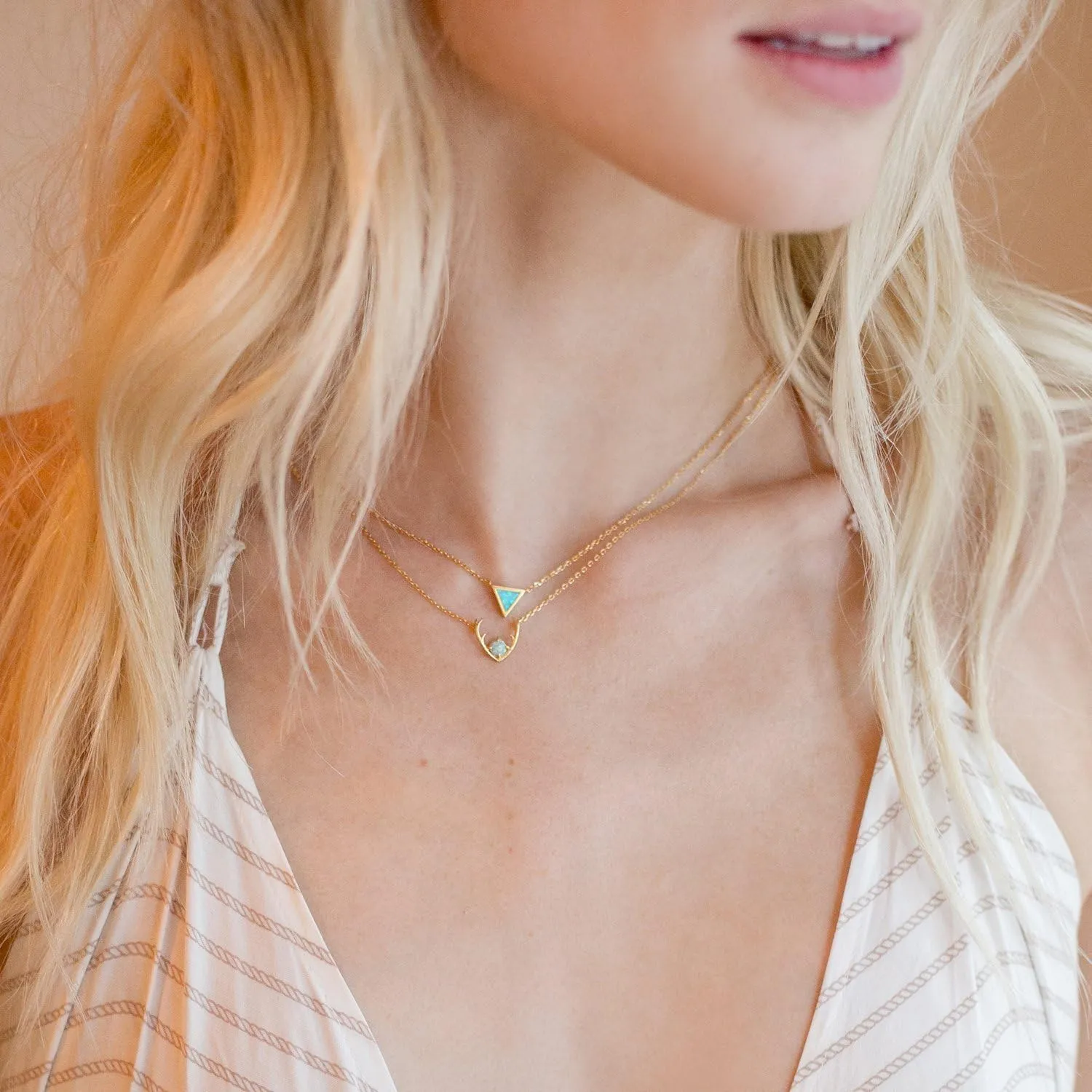 PAVOI 14K Gold Plated Opal Pendant Necklaces for Women | Created Opal Cubic Zirconia Dainty Necklace | Butterfly Round Triangle Antler Bar Pendants